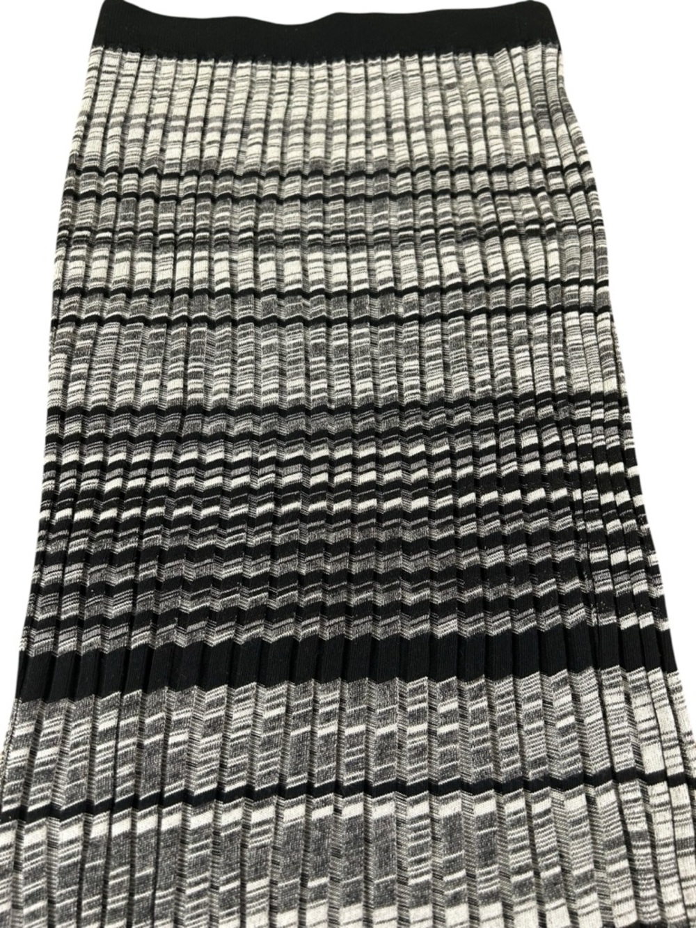 RAMY BROOK‎ Mara Knit Midi Skirt Black Gray Stripe Wool Blend M Stretch